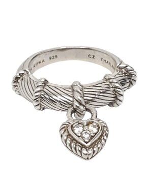 Judith Ripka Sterling Silver CZ Heart Charm Ring Size 6 #23962